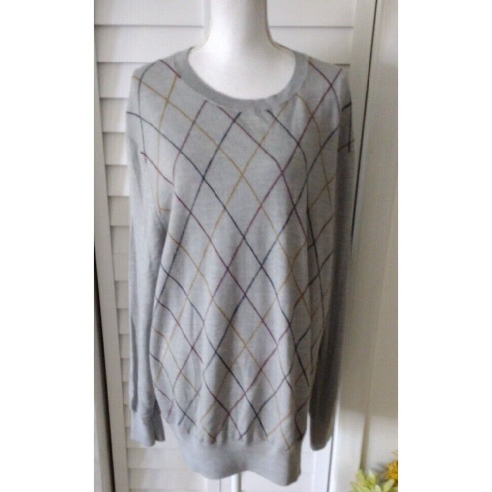 Brooks Brothers Men's Fine Merino Wool crewneck Argyle gray sweater XL